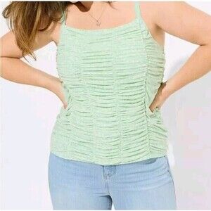 New Torrid Stretch Tank Sz 3 Plus Mesh Cropped Shirred Cami Green Floral